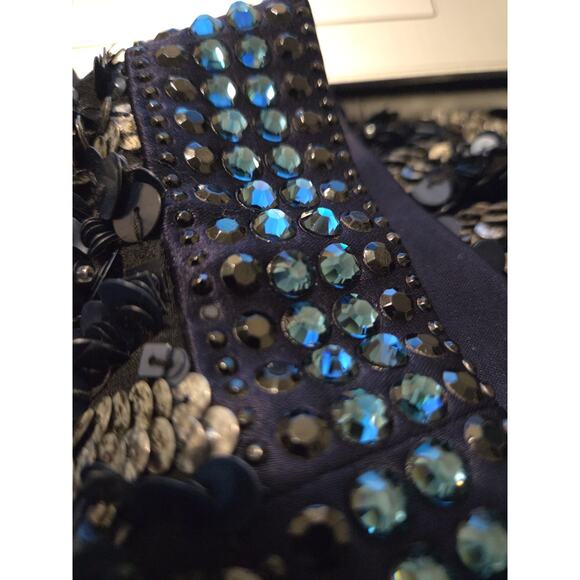 St. John Hand Beading Silk Sequin Rhinestone Navy Formal Evening Jacket, Large - Picture 14 of 14